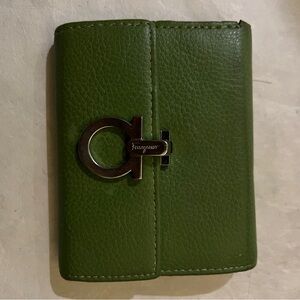 Salvatore Ferragamo Green Pebbled Leather Bifold Wallet